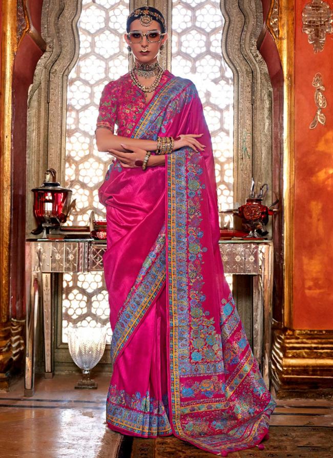 Silk Pink Traditional Wear Printed Saree